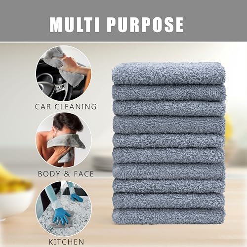 Textila Stores Textila Terry Wash Cloths – Pack of 10, Cool Grey, 12x12 Inches – Soft, Absorbent & Multipurpose Cotton Washcloths for Face, Hand, Bath, Kitchen, Spa, Gym & Hotel Use - Image 4