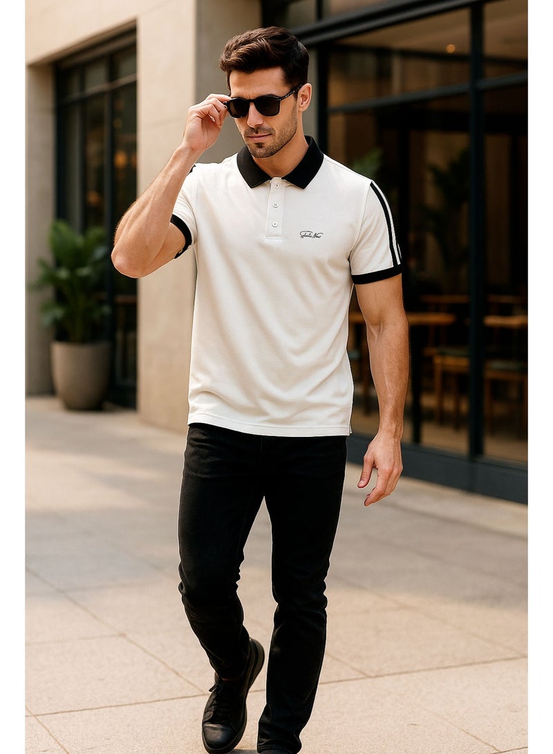 Selecta Now Men’s Stretchable Cotton Polo Shirt – Short Sleeves, Breathable, White & Black – Perfect for Office & Casual Outings  - Image 1