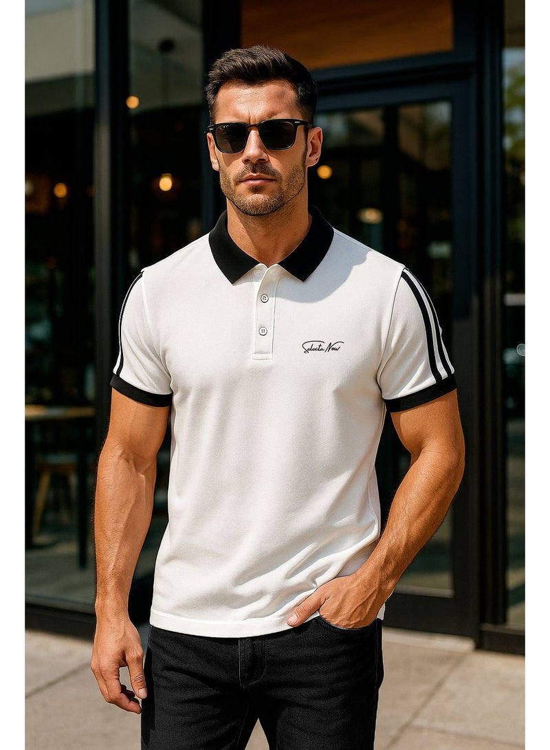 Selecta Now Men’s Stretchable Cotton Polo Shirt – Short Sleeves, Breathable, White & Black – Perfect for Office & Casual Outings  - Image 2