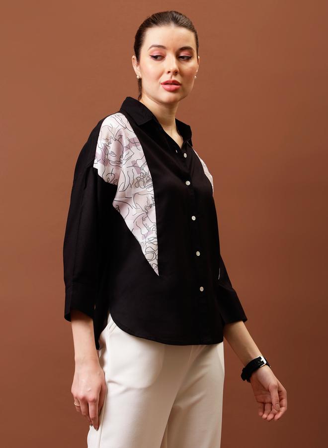 Athena Black Abstract Printed Cotton Shirt - Image 2