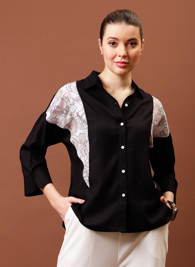 Athena Black Abstract Printed Cotton Shirt - Image 5