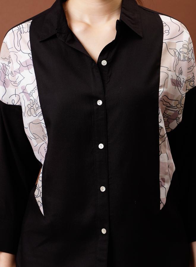 Athena Black Abstract Printed Cotton Shirt - Image 3