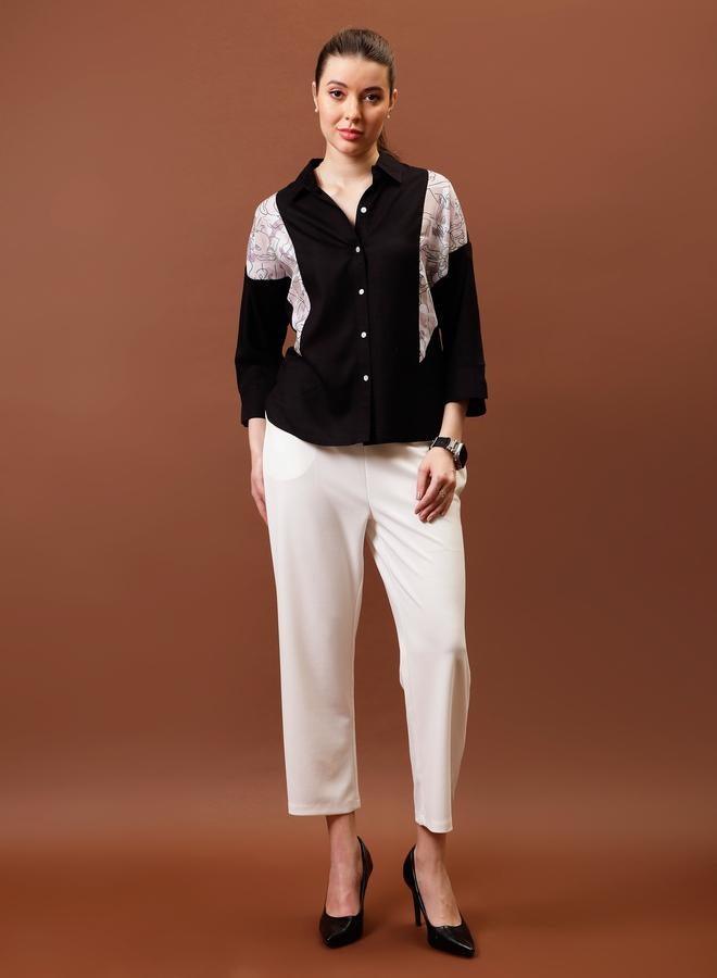 Athena Black Abstract Printed Cotton Shirt - Image 1