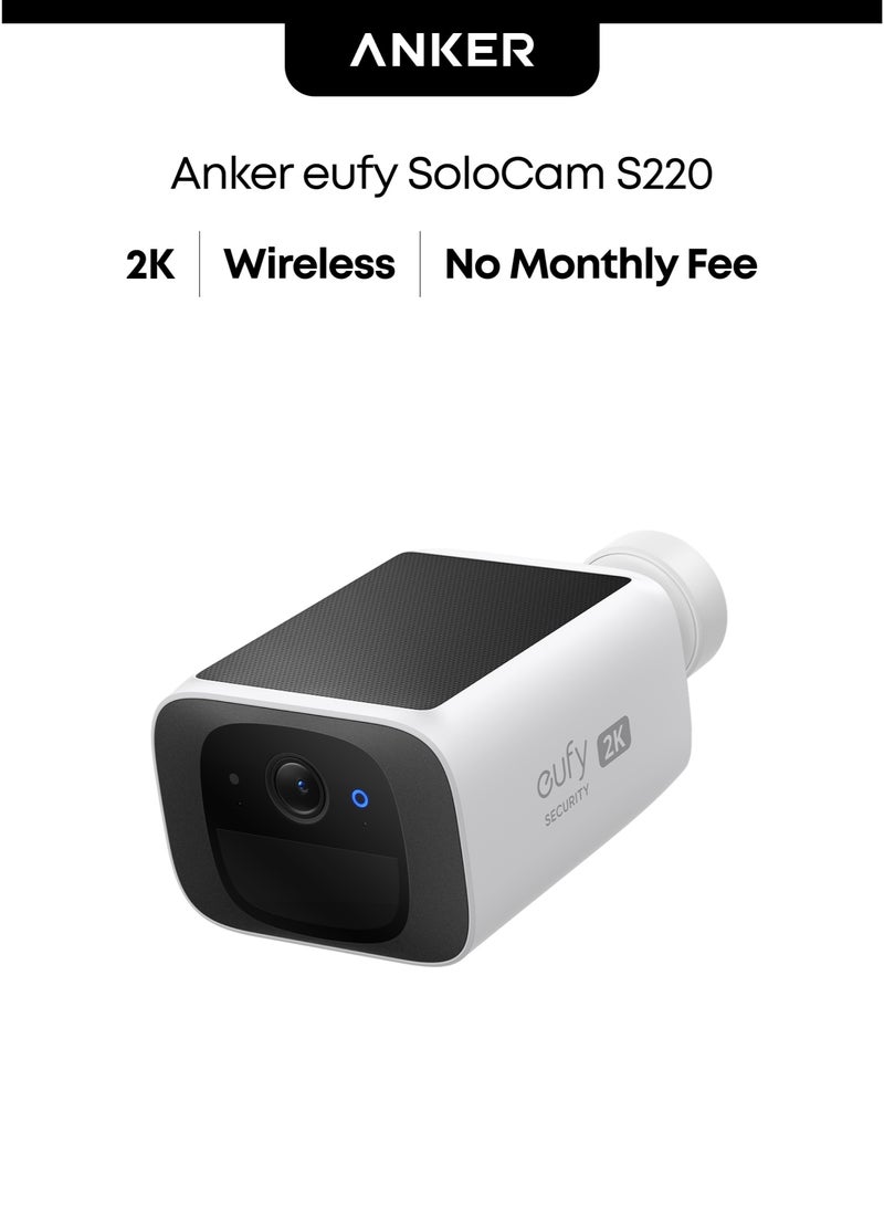 eufy Security S220 SoloCam Solar Security Camera Outdoor Wireless, Continuous Power, 2K Resolution Home Security Camera, 2.4 GHz Wi-Fi, No Monthly Fee, HomeBase 3 Compatible - Image 1