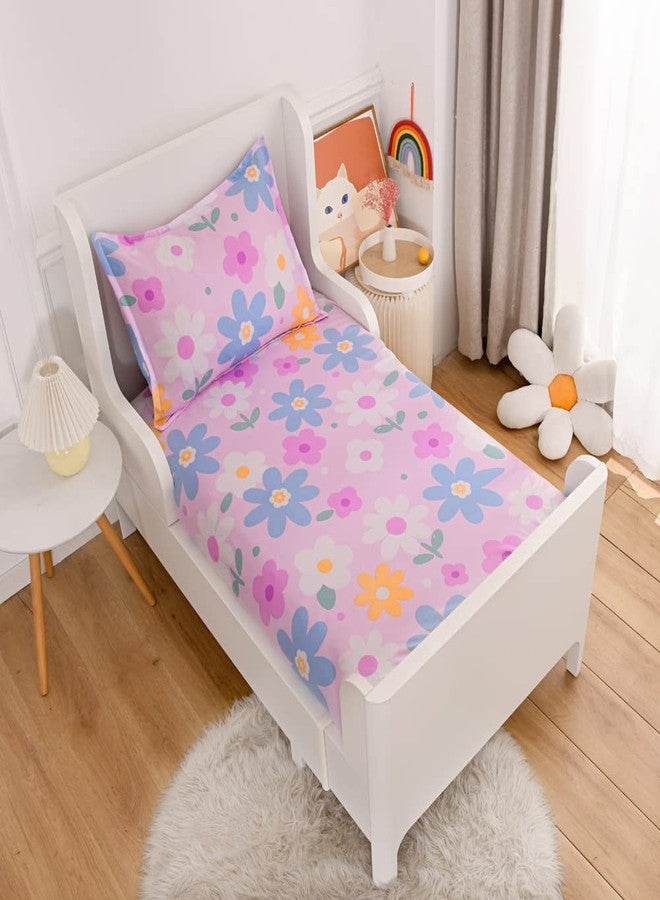 KWLOVER 2PC Soft Bed Fitted Sheet and Pillowcases Set,Purple Flowers Printed Sheets for Kids Girls Single Twin Size Bed - Image 1