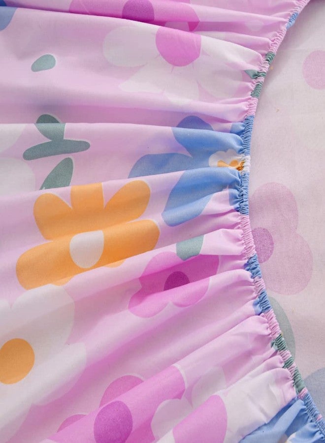 KWLOVER 2PC Soft Bed Fitted Sheet and Pillowcases Set,Purple Flowers Printed Sheets for Kids Girls Single Twin Size Bed - Image 3