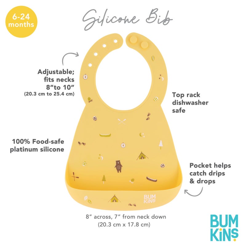 Bumkins Bibs, Silicone Pocket for Babies, Baby Bib for Girl or Boy, for 6-24 Months Up to Toddler, Essential Must Have for Eating, Feeding, Baby Led Weaning Supplies, Mess Saving, Camp Gear Yellow - Image 5