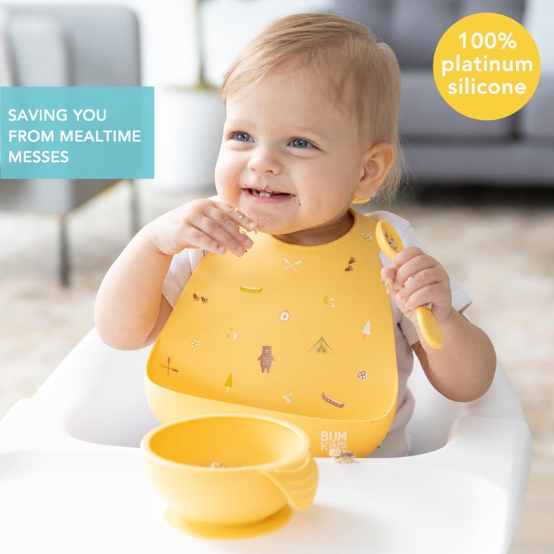 Bumkins Bibs, Silicone Pocket for Babies, Baby Bib for Girl or Boy, for 6-24 Months Up to Toddler, Essential Must Have for Eating, Feeding, Baby Led Weaning Supplies, Mess Saving, Camp Gear Yellow - Image 2