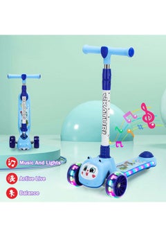 LB Foldable Kids 3-Wheel Kick Scooter with LED Lights – Adjustable Handlebar Cute Animal Design Lean-to-Steer and Flashing Wheels Music  - Image 2