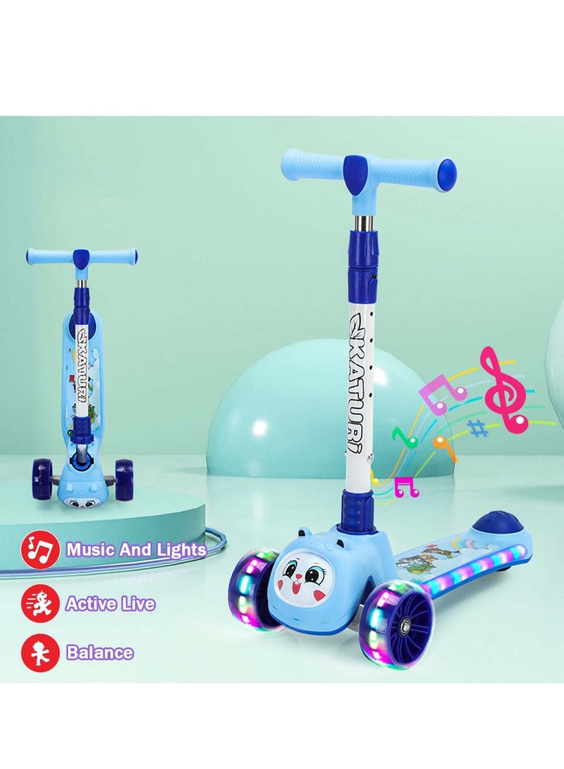 ال بي سكوتر ركل ثلاثي العجلات قابل للطي للأطفال مع أضواء LED - تصميم حيوان لطيف ومقود قابل للتعديل وتوجيه مائل وعجلات وامضة وموسيقى - Image 2