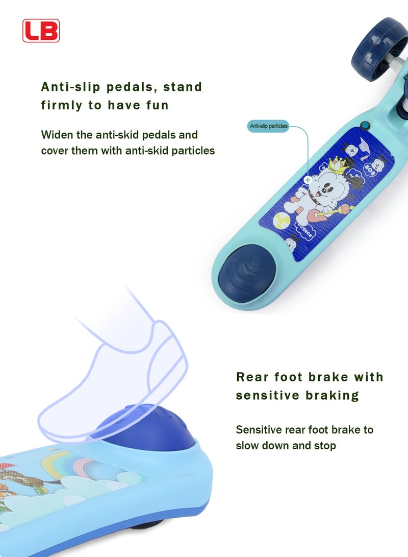 ال بي سكوتر ركل ثلاثي العجلات قابل للطي للأطفال مع أضواء LED - تصميم حيوان لطيف ومقود قابل للتعديل وتوجيه مائل وعجلات وامضة وموسيقى - Image 3