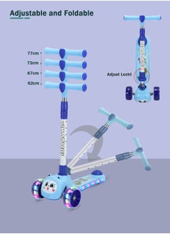 LB Foldable Kids 3-Wheel Kick Scooter with LED Lights – Adjustable Handlebar Cute Animal Design Lean-to-Steer and Flashing Wheels Music  - Image 5