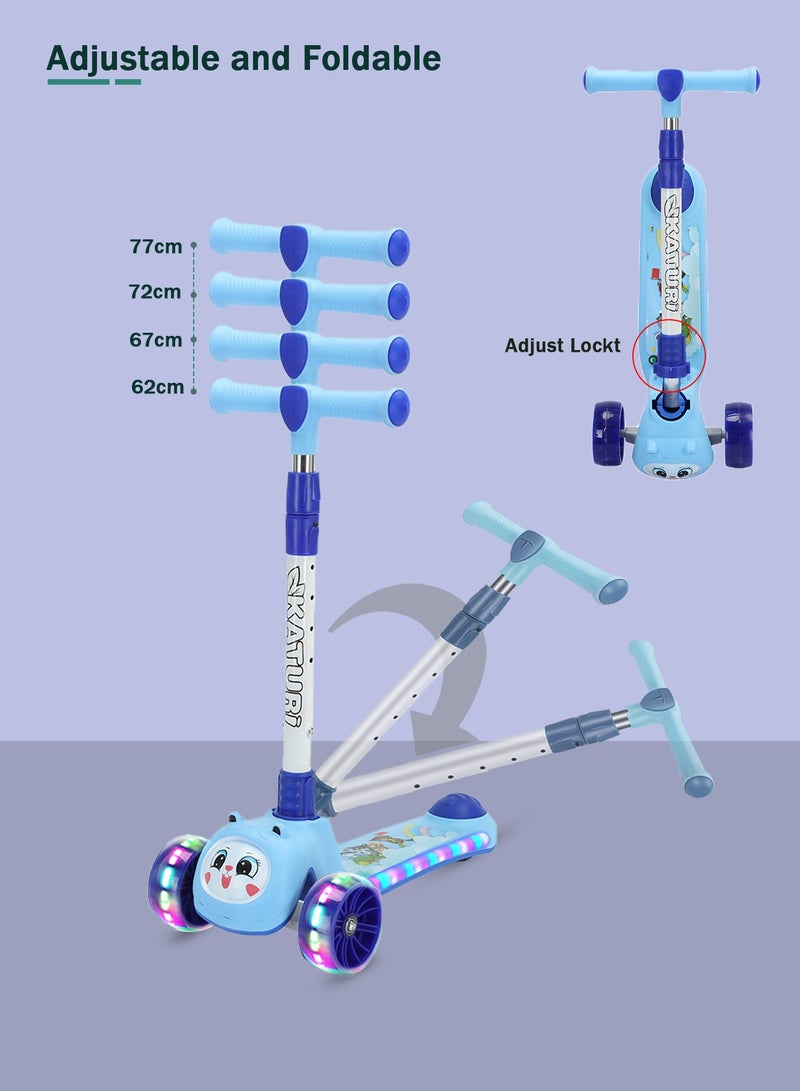 ال بي سكوتر ركل ثلاثي العجلات قابل للطي للأطفال مع أضواء LED - تصميم حيوان لطيف ومقود قابل للتعديل وتوجيه مائل وعجلات وامضة وموسيقى - Image 5