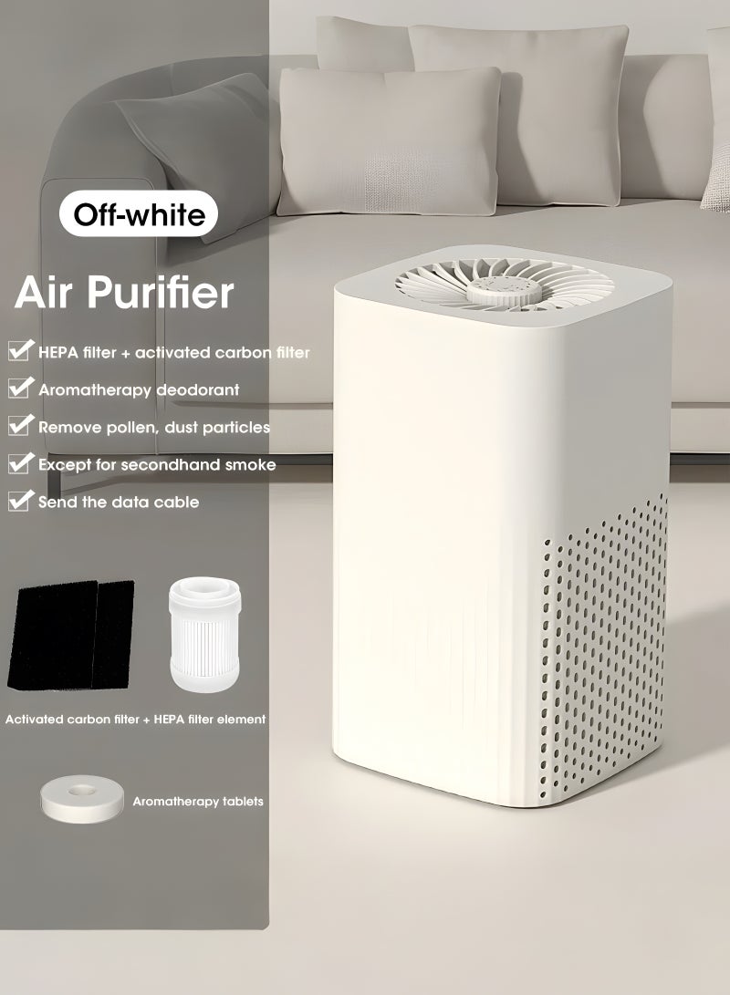 DeXin Air Purifier – HEPA + Activated Carbon Filter, Formaldehyde Removal, Aromatherapy, USB Powered for Home/Car (White)  - Image 1