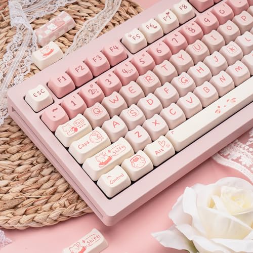 COOMICKEY Cute Cat Keycaps - Pink & White PBT Keycaps, Mao Profile, 134 Keys, Dye-Sublimation Compatible with 60%, 75%, 96%, 100% Cherry & Gateron MX Switches Mechanical Gaming Keyboard - Image 3