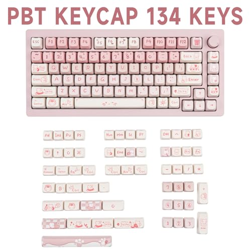 COOMICKEY Cute Cat Keycaps - Pink & White PBT Keycaps, Mao Profile, 134 Keys, Dye-Sublimation Compatible with 60%, 75%, 96%, 100% Cherry & Gateron MX Switches Mechanical Gaming Keyboard - Image 2