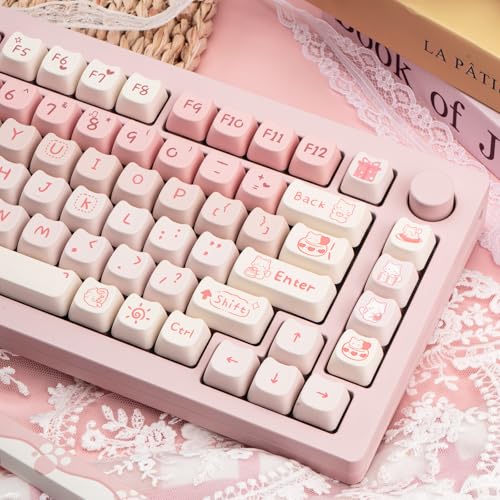 COOMICKEY Cute Cat Keycaps - Pink & White PBT Keycaps, Mao Profile, 134 Keys, Dye-Sublimation Compatible with 60%, 75%, 96%, 100% Cherry & Gateron MX Switches Mechanical Gaming Keyboard - Image 5