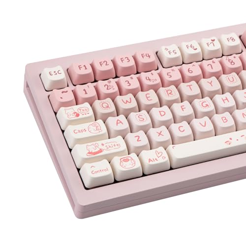 COOMICKEY Cute Cat Keycaps - Pink & White PBT Keycaps, Mao Profile, 134 Keys, Dye-Sublimation Compatible with 60%, 75%, 96%, 100% Cherry & Gateron MX Switches Mechanical Gaming Keyboard - Image 1