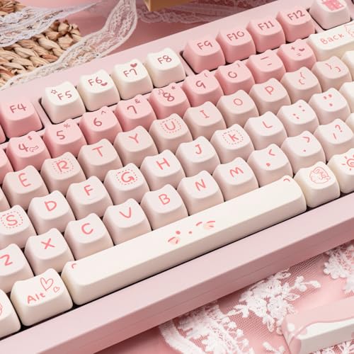 COOMICKEY Cute Cat Keycaps - Pink & White PBT Keycaps, Mao Profile, 134 Keys, Dye-Sublimation Compatible with 60%, 75%, 96%, 100% Cherry & Gateron MX Switches Mechanical Gaming Keyboard - Image 4