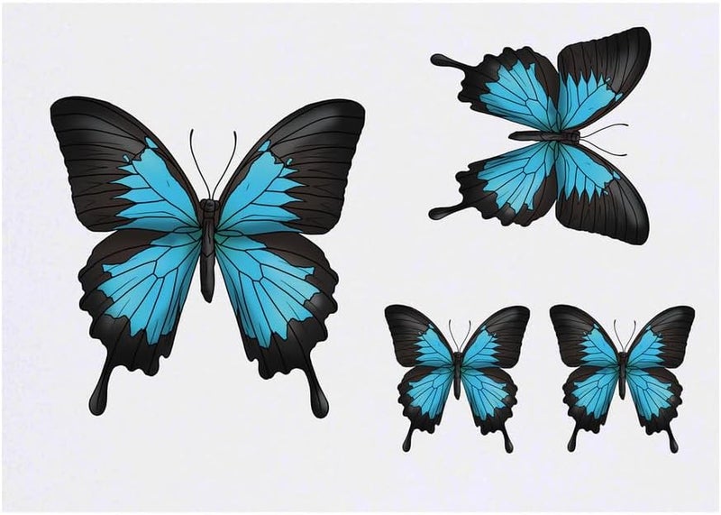 4 x Blue Ulysses Swallowtail Butterfly Temporary Tattoos Water Resistant SkinSafe NonToxic Transfers Mixed Sizes TO00071814