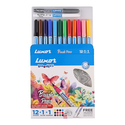 Luxor Doodles Brush Pens with FREE Mandala Art Kit | 13 Shades + Blender | Ultra Soft Tip for Calligraphy, Coloring & Doodling - Image 2