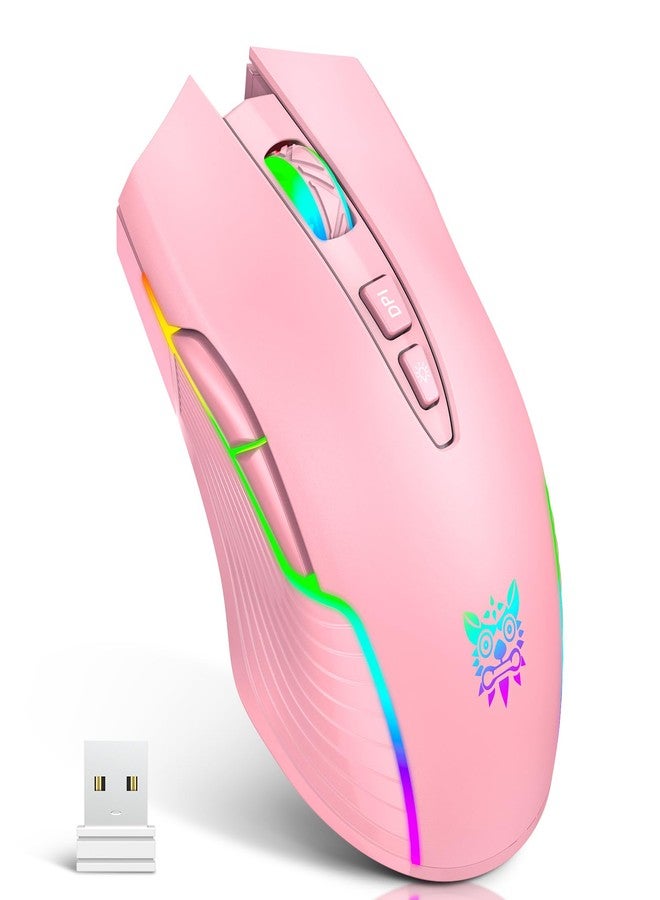 ONITOON Wireless Gaming Mouse Pink, RGB Backlight Rechargeable, Ergonomic Computer Mice with USB Receiver, Adjustable DPI, 2.4G Portable Office Cordless Mouse Compatible with PC, Mac, Laptop, Chromebook - Image 1