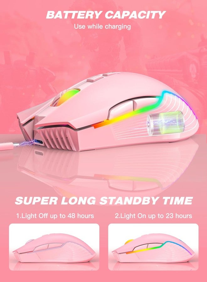 ONITOON Wireless Gaming Mouse Pink, RGB Backlight Rechargeable, Ergonomic Computer Mice with USB Receiver, Adjustable DPI, 2.4G Portable Office Cordless Mouse Compatible with PC, Mac, Laptop, Chromebook - Image 5