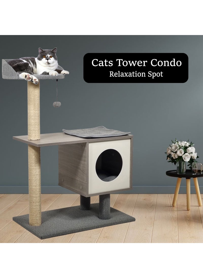 MAJIBAO - Cat tree scratching post cat self grooming brush with cat toys, Plush ball, Cat tree for indoor cats. Grey (98cm) - Image 1