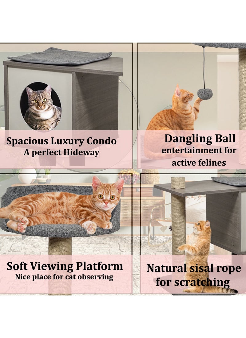 MAJIBAO - Cat tree scratching post cat self grooming brush with cat toys, Plush ball, Cat tree for indoor cats. Grey (98cm) - Image 1