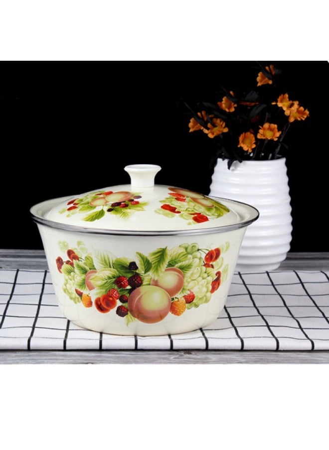 Generic - Lard Pot Thickened Enamel Basin With Lid Enamel Basin Old-fashioned Household Large Bowl Enamel Bowl Soup Pot Dumpling Filling Basin-Specifications:22cm Filled With 2.5-3kg Water-Color:Happy Years With Two Ears - Image 1