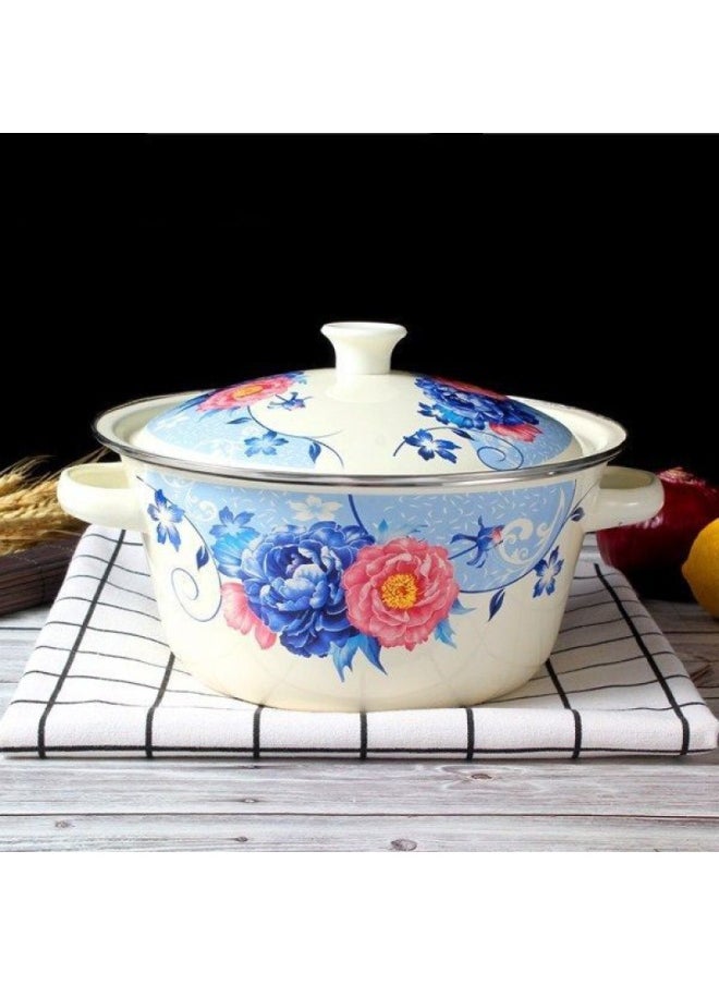 Generic - Lard Pot Thickened Enamel Basin With Lid Enamel Basin Old-fashioned Household Large Bowl Enamel Bowl Soup Pot Dumpling Filling Basin-Specifications:22cm Filled With 2.5-3kg Water-Color:Happy Years With Two Ears - Image 1