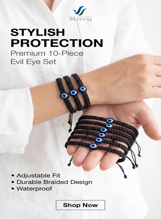SUSVIJ Premium Evil Eye Bracelet for Women & Men | Black Adjustable Thread Nazar Bracelet | Pack of 10 | Protection Lucky Charm | Friendship & Return Gift Bracelet - Image 2