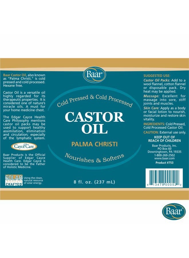 Cold-Pressed, Cold-Processed, Hexane Free Castor Oil, 8 Ounces