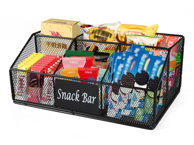 Xbopetda Snack Organizer for Countertop, 5 Compartments Metal Snack Basket Container, Chips Organizer, Snack Bar Station Decor, Kitchen Pantry Organization and Storage - Image 1