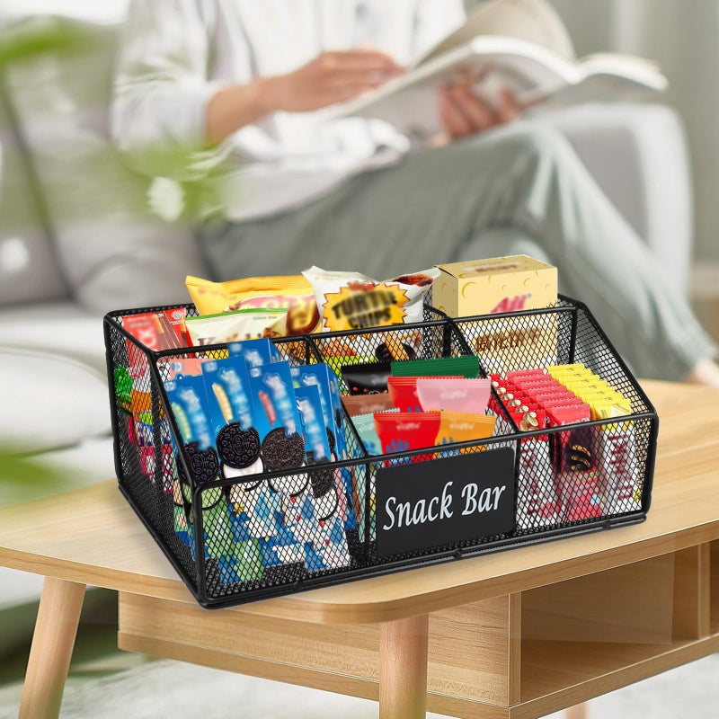 Xbopetda Snack Organizer for Countertop, 5 Compartments Metal Snack Basket Container, Chips Organizer, Snack Bar Station Decor, Kitchen Pantry Organization and Storage - Image 5