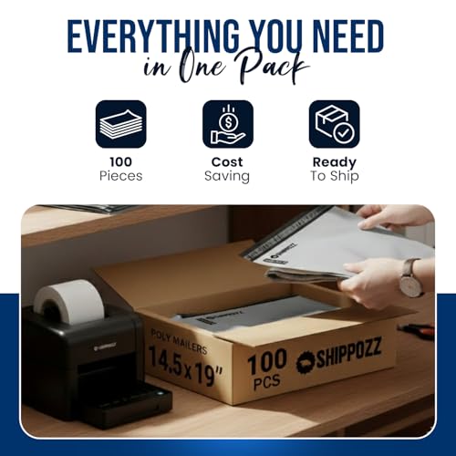 Shippozz 14.5x19 Poly Mailers 100 Pack, Durable Waterproof Polymailers for Shipping Clothes, Self Seal Mailing Bags for Small Business Packaging Supplies, Mailing Envelopes for Books, and Accessories - Image 4