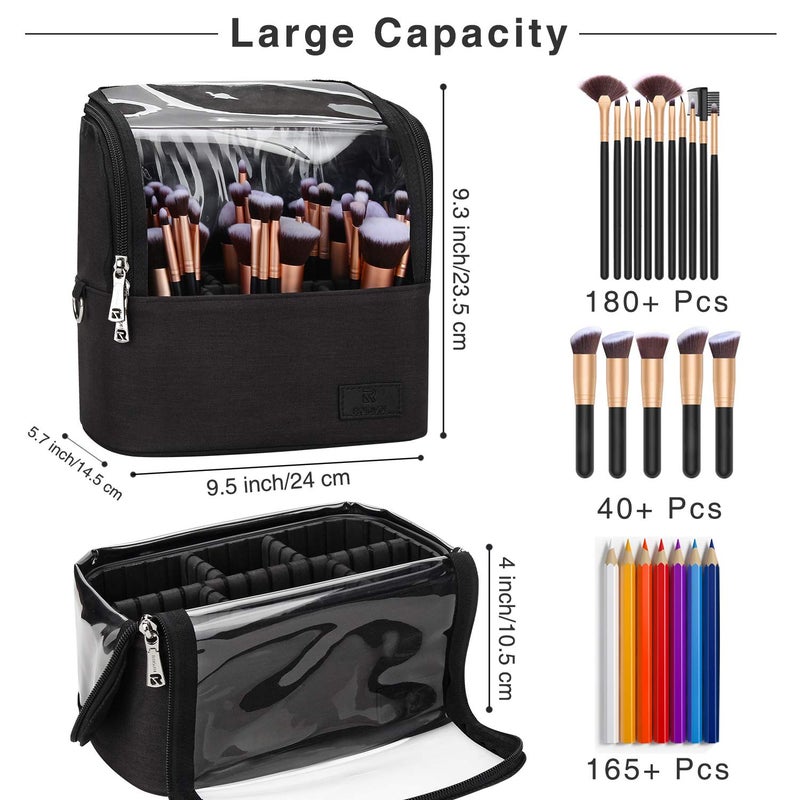 TANTO Makeup Brush Case Stand-up Makeup Cup Makeup Brush Holder Travel Professional Cosmetic Bag Artist Storage Bag Large Makeup Brush Bag with Adjustable Divider (Large, Black) - Image 4