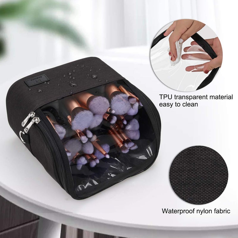 TANTO Makeup Brush Case Stand-up Makeup Cup Makeup Brush Holder Travel Professional Cosmetic Bag Artist Storage Bag Large Makeup Brush Bag with Adjustable Divider (Large, Black) - Image 3