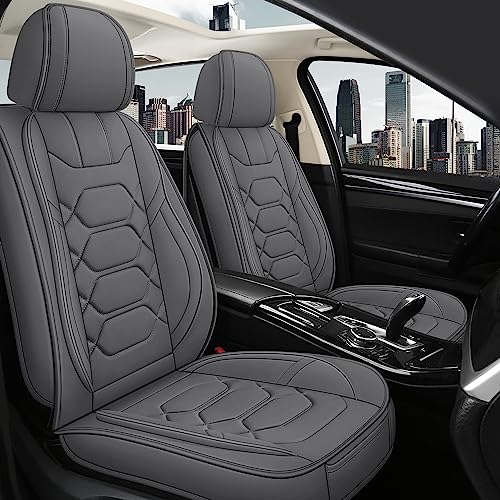 Pariitadin Leather Car Seat Covers Full Set, Waterproof Breathable Faux Leather Automotive Seat Covers for Cars, Non-Slip Car Interior Covers Universal Fit Most Cars Sedans Trucks SUVs, Gray - Image 1