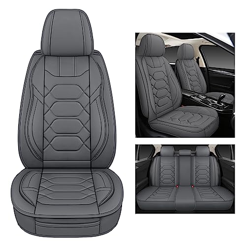 Pariitadin Leather Car Seat Covers Full Set, Waterproof Breathable Faux Leather Automotive Seat Covers for Cars, Non-Slip Car Interior Covers Universal Fit Most Cars Sedans Trucks SUVs, Gray - Image 5