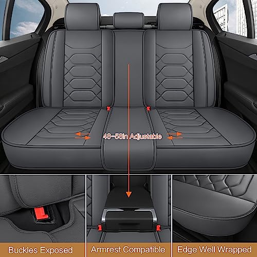 Pariitadin Leather Car Seat Covers Full Set, Waterproof Breathable Faux Leather Automotive Seat Covers for Cars, Non-Slip Car Interior Covers Universal Fit Most Cars Sedans Trucks SUVs, Gray - Image 3