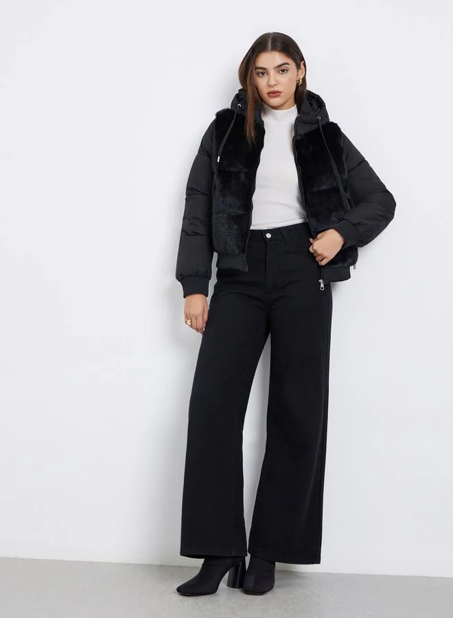 ستايلي جاكيت مبطن بفرو صناعي بقصة عادية