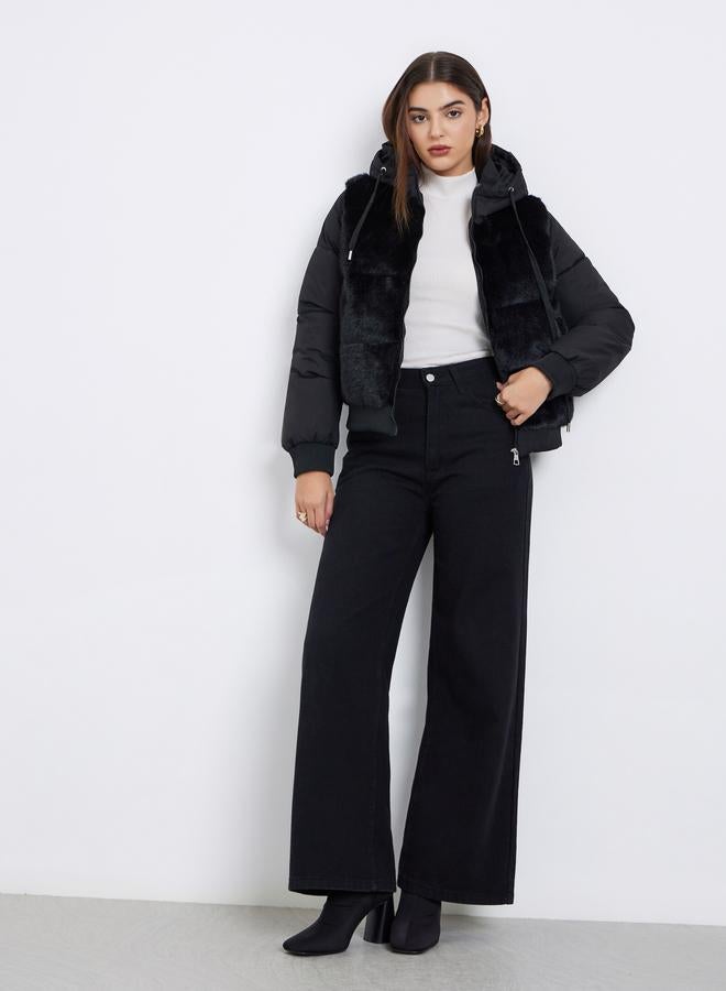 ستايلي جاكيت مبطن بفرو صناعي بقصة عادية - Image 2