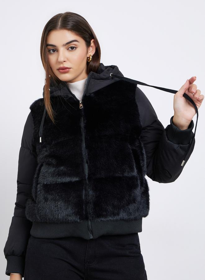 ستايلي جاكيت مبطن بفرو صناعي بقصة عادية - Image 3