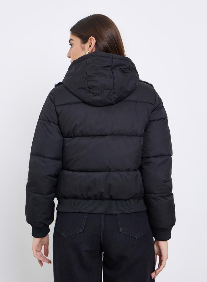 ستايلي جاكيت مبطن بفرو صناعي بقصة عادية - Image 5