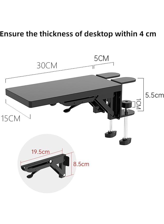 erorex Ergonomics Desk Extender Tray 11.8 Inch X5.9 Inch Punch Free Clamp On Foldable Keyboard Drawer Tray Table Mount Arm Wrist Rest Shelf Computer Elbow Arm Support  - Image 3