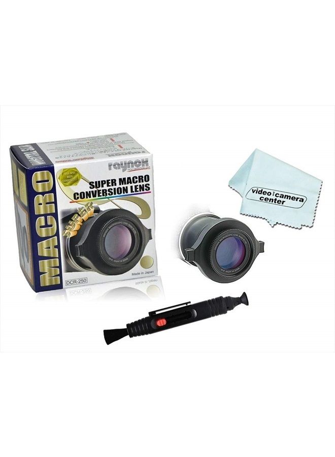 Raynox DCR-250 2.5x Super Macro Lens Universal Snap-on Mount for 52mm to 67mm + Lens Optic Pen Cleaner + 1 VCC113 Micro-Fiber Cloth, Black - Image 1
