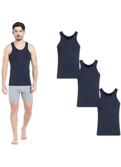 BYC MEN'S COTTON VEST (PACK OF 3) - NAVY BLUE  - Image 1