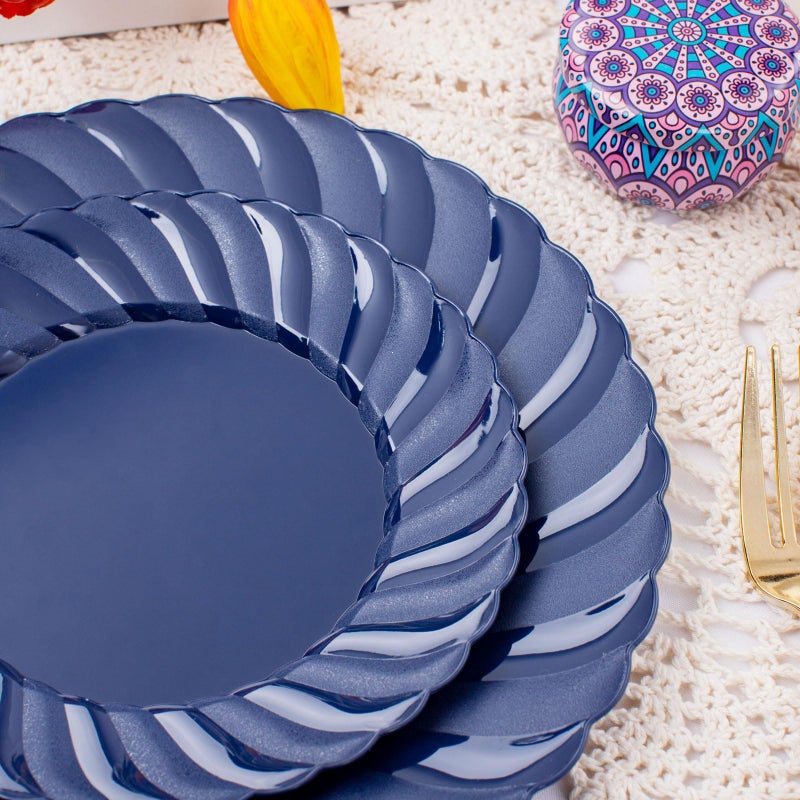 U-QE 100PCS Blue Disposable Plates - Heavy Duty Blue Plastic Plates for Party/Wedding - Include 50PCS 9inch Blue Dinner Plates and 50PCS 6.5inch Blue Dessert/Salad Plates - Image 3