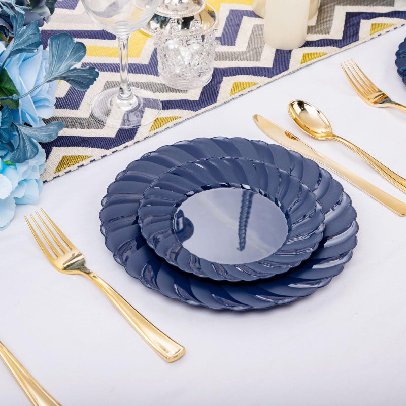 U-QE 100PCS Blue Disposable Plates - Heavy Duty Blue Plastic Plates for Party/Wedding - Include 50PCS 9inch Blue Dinner Plates and 50PCS 6.5inch Blue Dessert/Salad Plates - Image 4